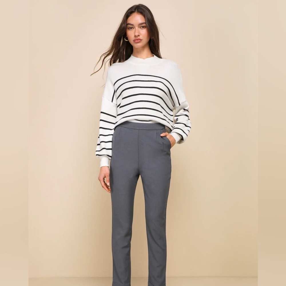 LuLus Kick It Grey High-Waisted Trouser Pants